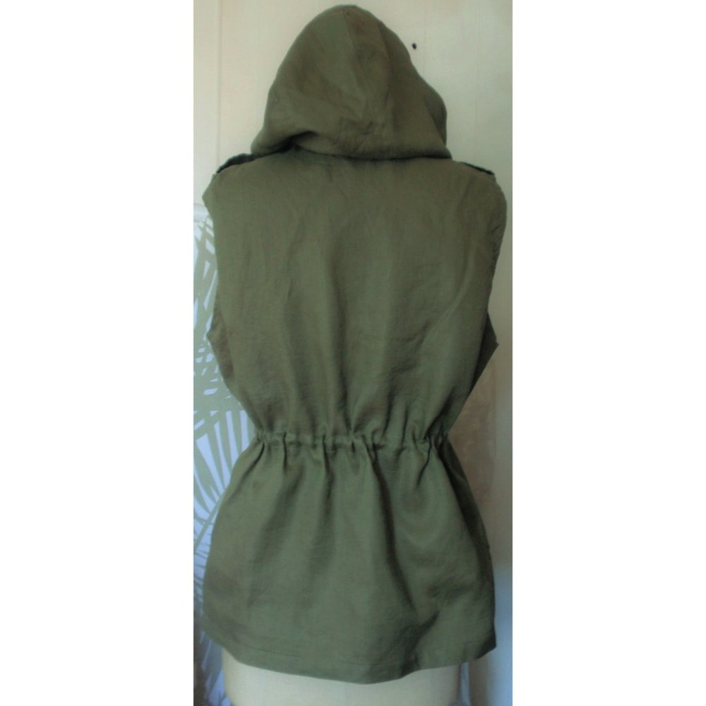 NEW OLIVE GREEN LINEN STUDDED ANORAK VEST L - Picture 3 of 10